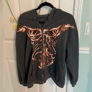 ROMWE Skeleton Zip-Up Hoodie